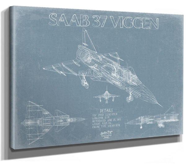 Bella Frye Saab 37 Viggen Aircraft Blueprint Wall Art - Original Fighter Plane Print