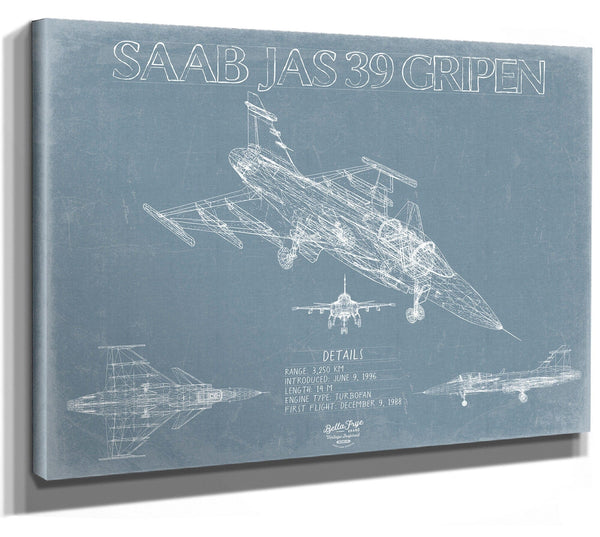 Bella Frye Saab JAS 39 Gripen Aircraft Blueprint Wall Art - Original Fighter Plane Print