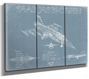 Bella Frye Saab JAS 39 Gripen Aircraft Blueprint Wall Art - Original Fighter Plane Print