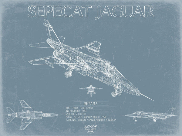 Bella Frye SEPECAT Jaguar Aircraft Blueprint Wall Art - Original Fighter Plane Print