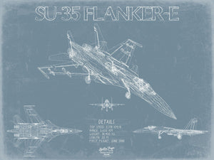 Bella Frye Sukhoi Su-35 Flanker-E Aircraft Blueprint Wall Art - Original Fighter Plane Print