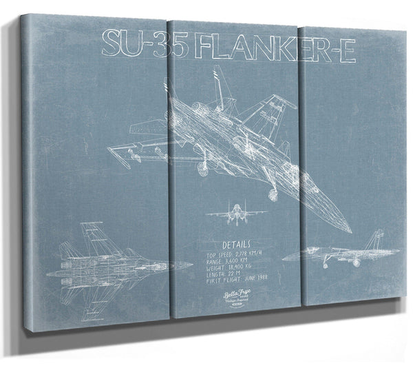 Bella Frye Sukhoi Su-35 Flanker-E Aircraft Blueprint Wall Art - Original Fighter Plane Print