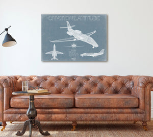 Bella Frye Cessna Citation Latitude Aircraft Blueprint Wall Art - Original Airplane Print