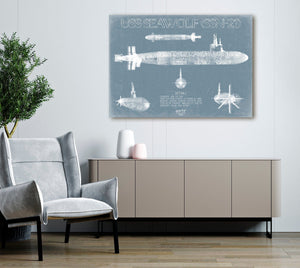 Bella Frye USS Seawolf (SSN-21) Blueprint Wall Art - Original Submarine Print