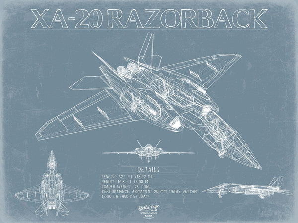 Bella Frye A-20 Razorback Aircraft Blueprint Wall Art - Original Fighter Plane Print