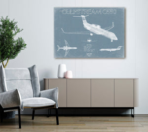 Bella Frye Gulfstream G550 Aircraft Blueprint Wall Art - Original Aviation Plane Print