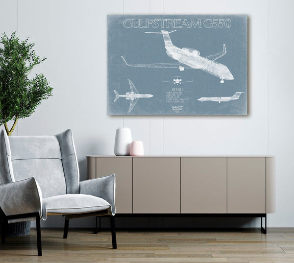 Bella Frye Gulfstream G550 Aircraft Blueprint Wall Art - Original Aviation Plane Print