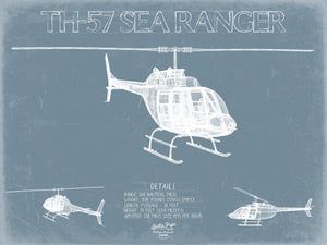 Bella Frye Bell TH-57 Sea Ranger Helicopter Blueprint Wall Art - Original Helicopter Print