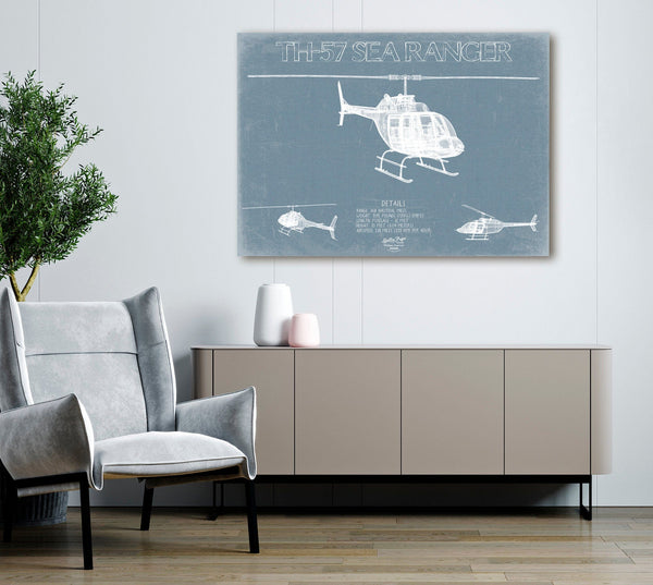 Bella Frye Bell TH-57 Sea Ranger Helicopter Blueprint Wall Art - Original Helicopter Print