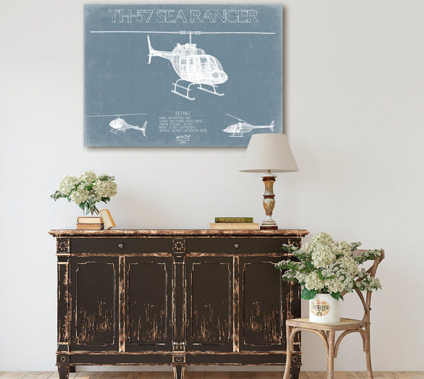 Bella Frye Bell TH-57 Sea Ranger Helicopter Blueprint Wall Art - Original Helicopter Print