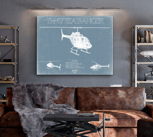 Bella Frye Bell TH-57 Sea Ranger Helicopter Blueprint Wall Art - Original Helicopter Print