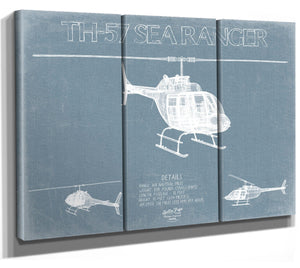 Bella Frye Bell TH-57 Sea Ranger Helicopter Blueprint Wall Art - Original Helicopter Print