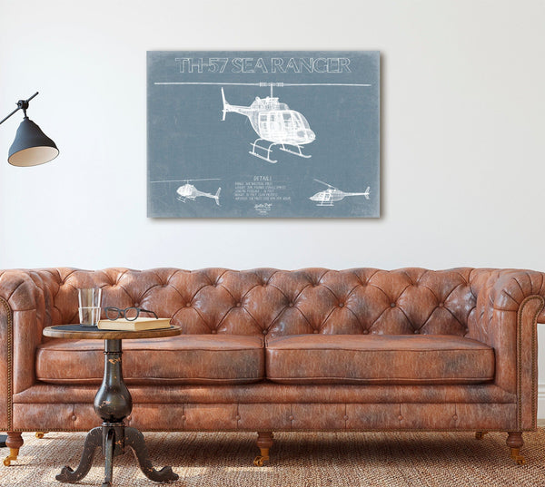 Bella Frye Bell TH-57 Sea Ranger Helicopter Blueprint Wall Art - Original Helicopter Print