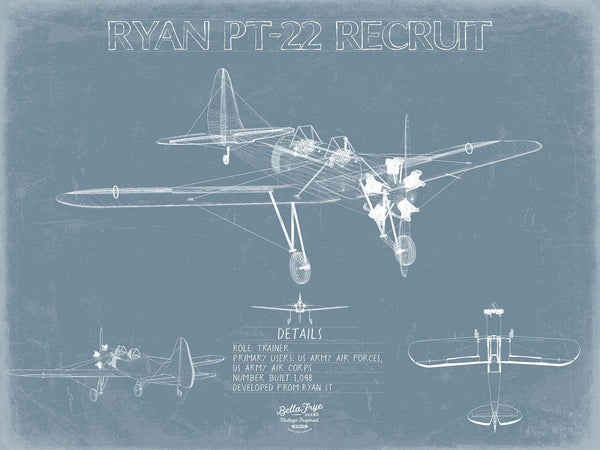 Bella Frye Ryan PT-22 Recruit Blueprint Wall Art - Original Airplane Print