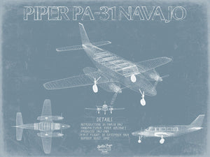 Bella Frye Piper PA-31 Navajo Aircraft Blueprint Wall Art - Original Airplane Print