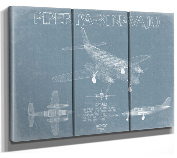 Bella Frye Piper PA-31 Navajo Aircraft Blueprint Wall Art - Original Airplane Print