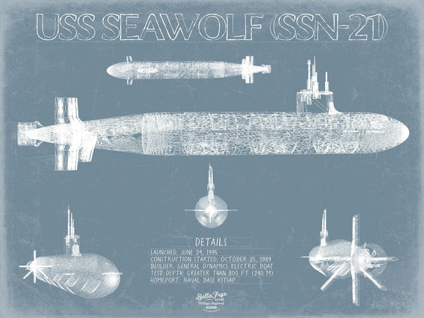 Bella Frye USS Seawolf (SSN-21) Blueprint Wall Art - Original Submarine Print