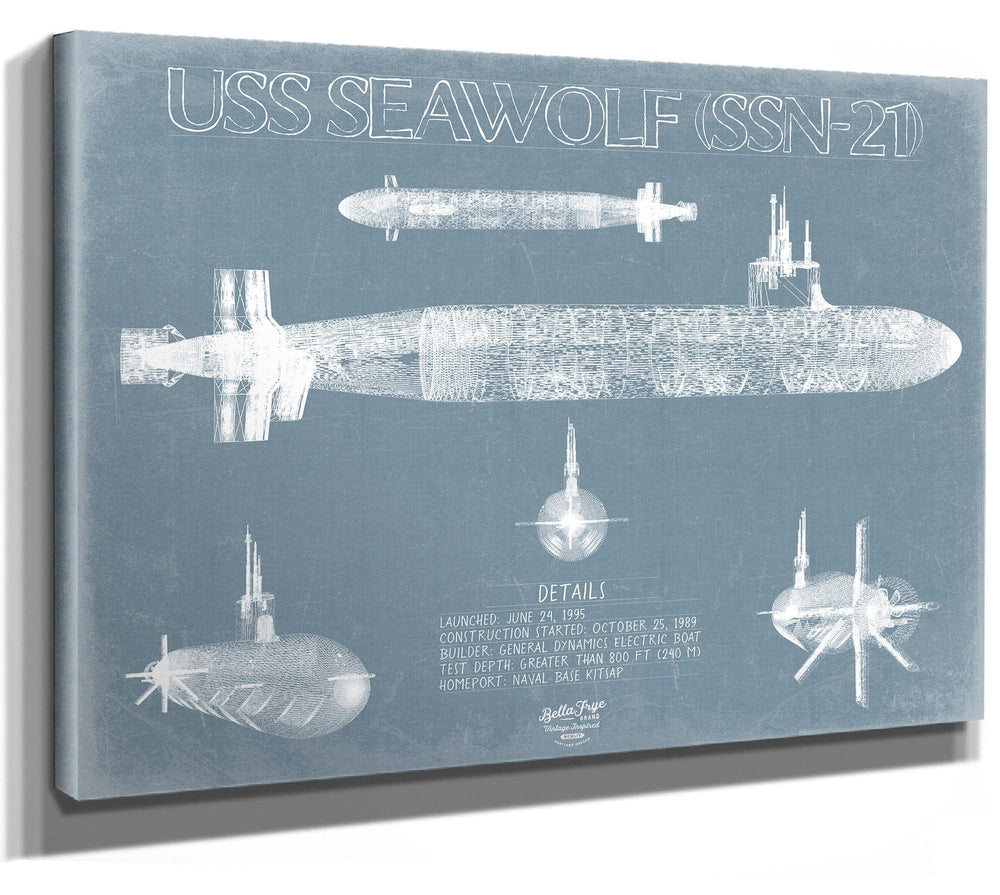 Bella Frye USS Seawolf (SSN-21) Blueprint Wall Art - Original Submarine Print