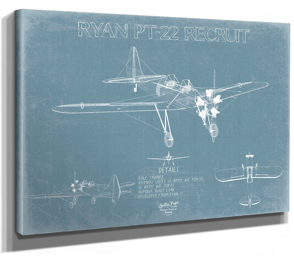 Bella Frye Ryan PT-22 Recruit Blueprint Wall Art - Original Airplane Print