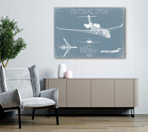 Bella Frye Bombardier Global 7500 Aircraft Blueprint Wall Art - Original Aviation Plane Print