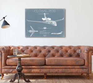 Bella Frye Bombardier Global 7500 Aircraft Blueprint Wall Art - Original Aviation Plane Print