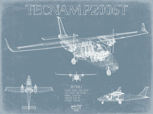 Bella Frye Tecnam P2006T Aircraft Blueprint Wall Art - Original Airplane Print