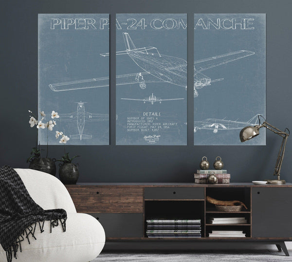 Bella Frye Piper PA-24 Comanche Aircraft Blueprint Wall Art - Original Airplane Print