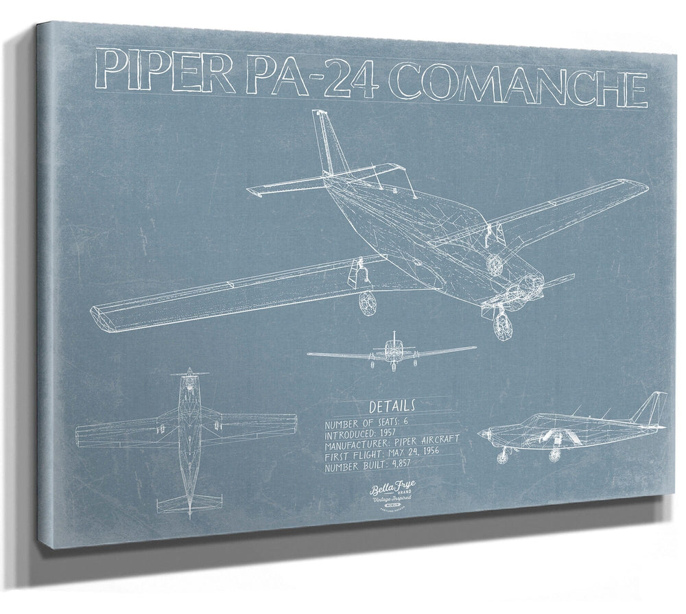 Bella Frye Piper PA-24 Comanche Aircraft Blueprint Wall Art - Original Airplane Print