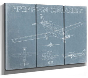 Bella Frye Piper PA-24 Comanche Aircraft Blueprint Wall Art - Original Airplane Print