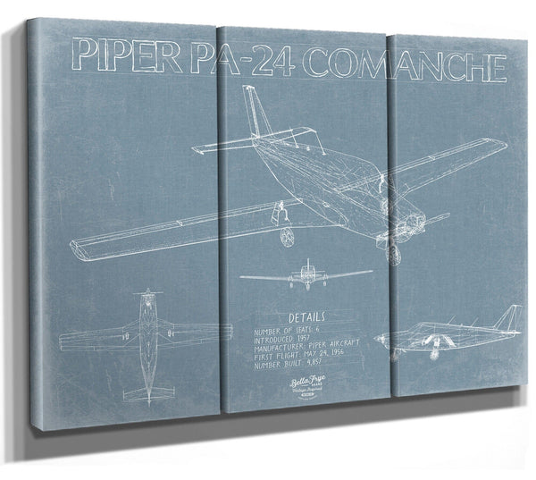 Bella Frye Piper PA-24 Comanche Aircraft Blueprint Wall Art - Original Airplane Print