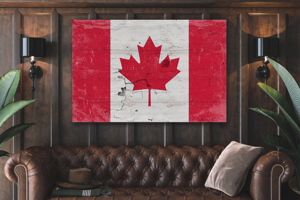 Bella Frye Canada Flag Wall Art - Vintage Canadian Flag Sign Weathered Wood Style on Canvas