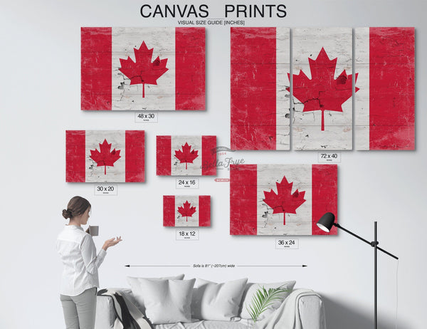 Bella Frye Canada Flag Wall Art - Vintage Canadian Flag Sign Weathered Wood Style on Canvas