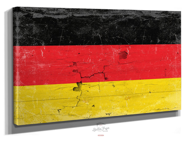 Bella Frye Germany Flag Wall Art - Vintage German Flag Sign Weathered Wood Style on Canvas