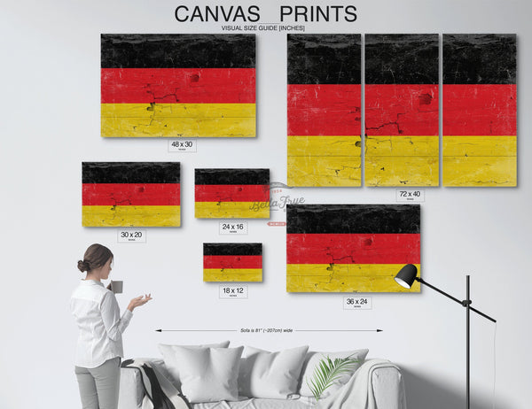 Bella Frye Germany Flag Wall Art - Vintage German Flag Sign Weathered Wood Style on Canvas