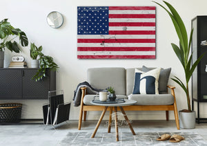 Bella Frye United States Flag Wall Art - Vintage U.S. Flag Sign Weathered Wood Style on Canvas