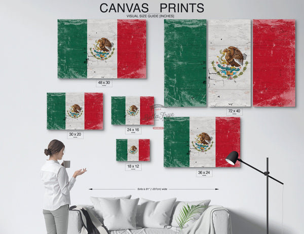 Bella Frye Mexico Flag Wall Art - Vintage Mexican Flag Sign Weathered Wood Style on Canvas