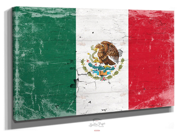 Bella Frye Mexico Flag Wall Art - Vintage Mexican Flag Sign Weathered Wood Style on Canvas