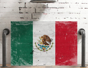 Bella Frye Mexico Flag Wall Art - Vintage Mexican Flag Sign Weathered Wood Style on Canvas