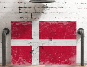 Bella Frye Denmark Flag Wall Art - Vintage Danish Flag Sign Weathered Wood Style on Canvas