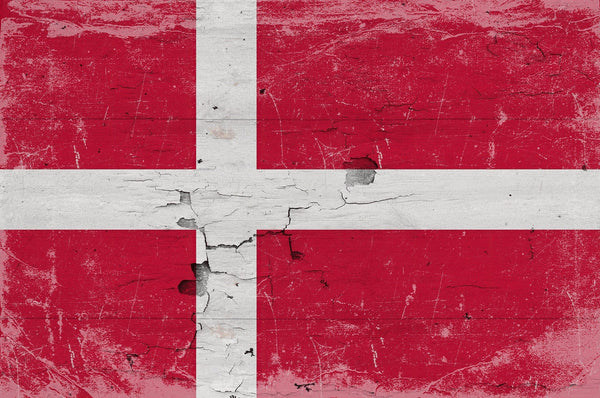 Bella Frye Denmark Flag Wall Art - Vintage Danish Flag Sign Weathered Wood Style on Canvas