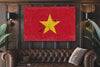 Bella Frye Vietnam Flag Wall Art - Vintage Vietnamese Flag Sign Weathered Wood Style on Canvas