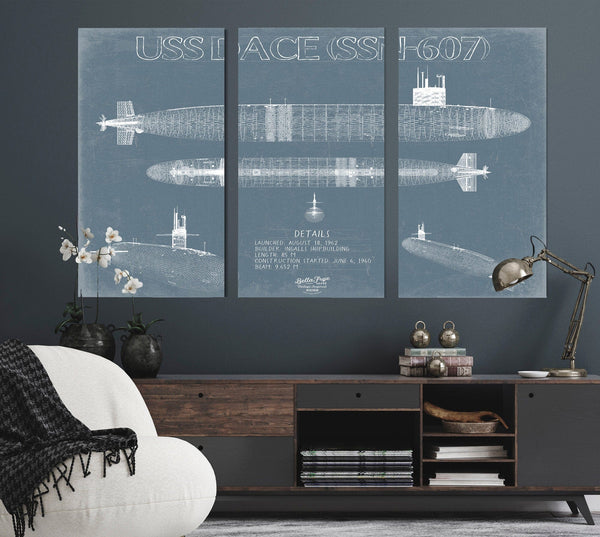 Bella Frye USS Dace (SSN-607) Blueprint Wall Art - Original Submarine Print