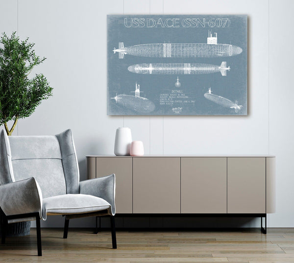 Bella Frye USS Dace (SSN-607) Blueprint Wall Art - Original Submarine Print