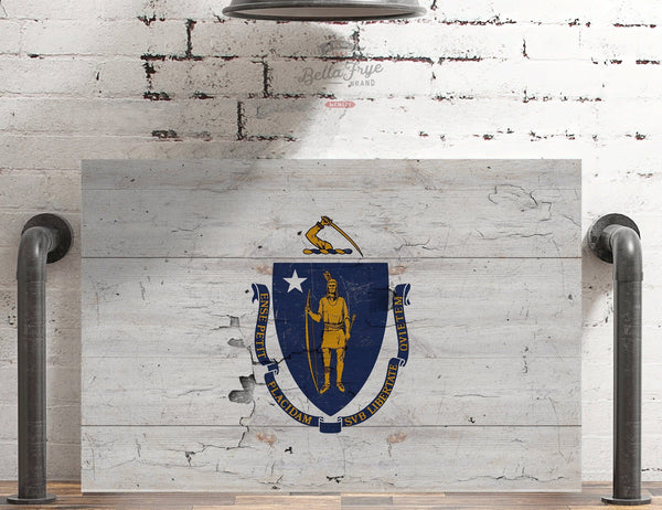 Bella Frye Mass Flag Wall Art - Vintage State of Massachusetts Sign