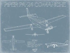 Bella Frye Piper PA-24 Comanche Aircraft Blueprint Wall Art - Original Airplane Print