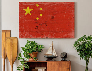 Bella Frye China Flag Wall Art - Vintage China Flag Sign Weathered Wood Style on Canvas