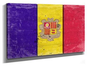 Bella Frye 72 x 40 (3 Panel) Andorra Flag Wall Art - Vintage Andorra Flag Sign Weathered Wood Style on Canvas