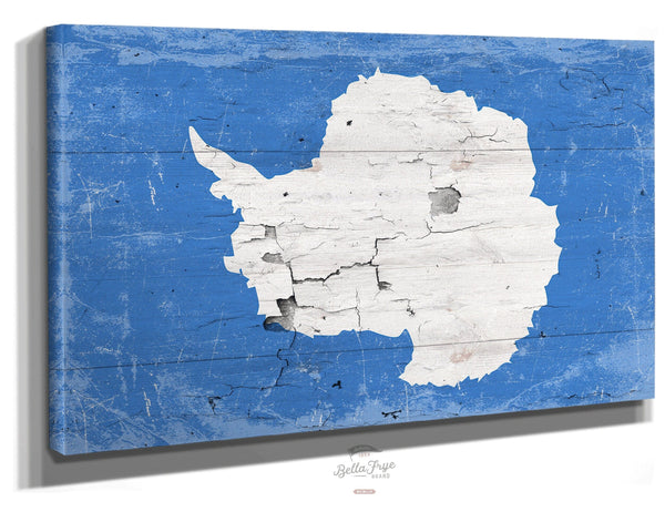 Bella Frye 18 x 12 Antarctica Flag Wall Art - Vintage Antarctica Flag Sign Weathered Wood Style on Canvas