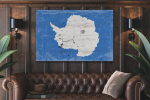 Bella Frye Antarctica Flag Wall Art - Vintage Antarctica Flag Sign Weathered Wood Style on Canvas