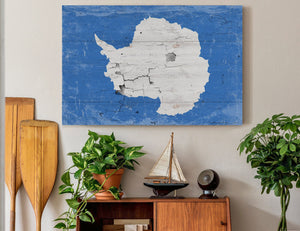 Bella Frye Antarctica Flag Wall Art - Vintage Antarctica Flag Sign Weathered Wood Style on Canvas